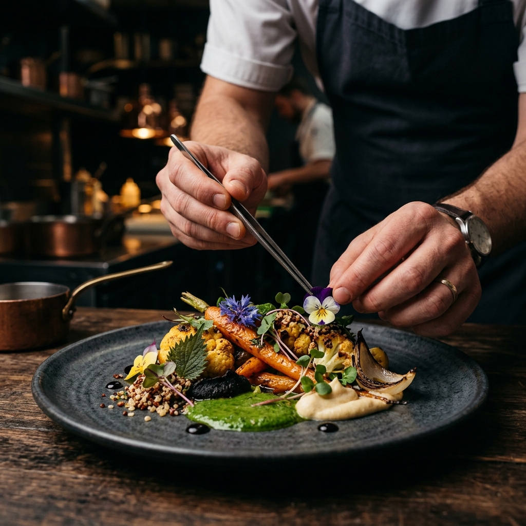 Chef plating healthy food